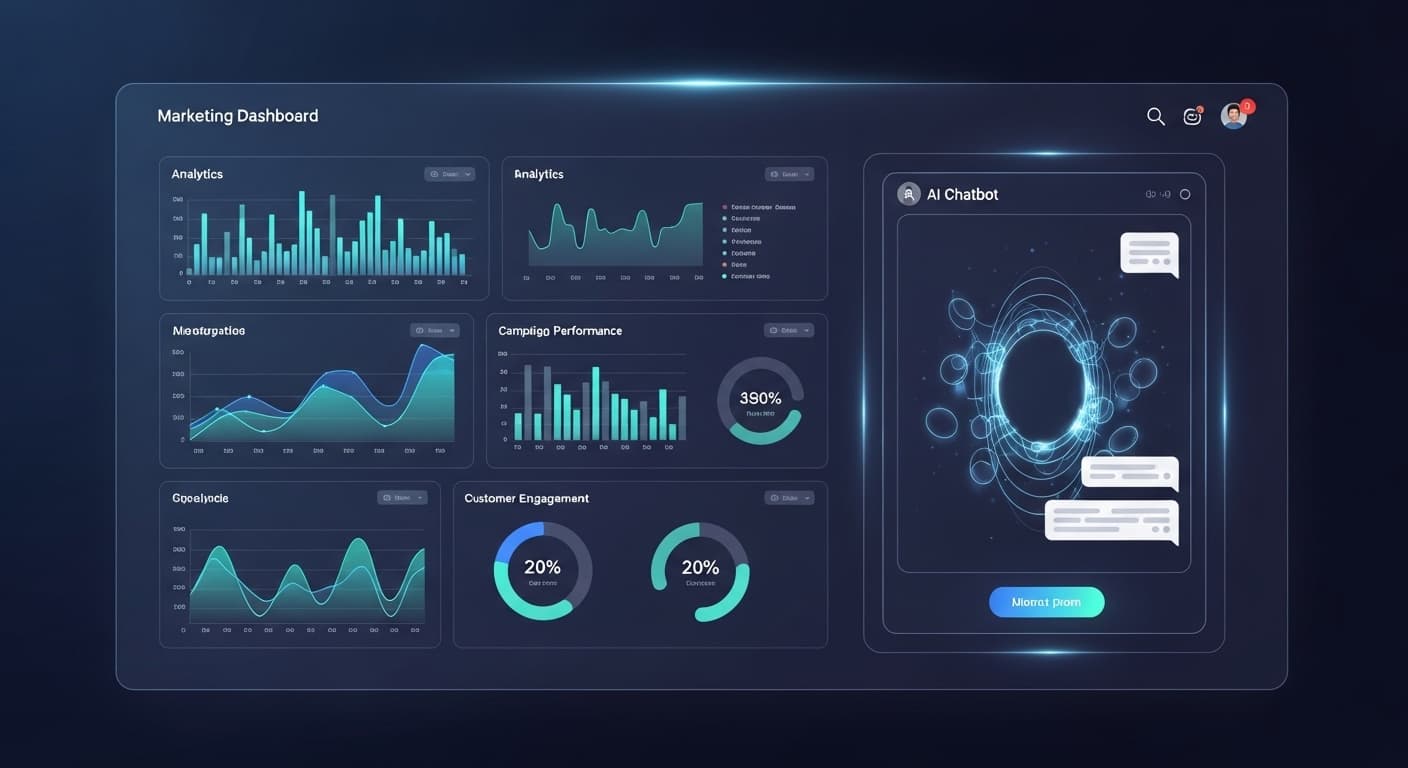 Contractor using AI tools on a laptop for business marketing