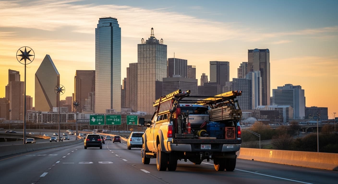 Dallas-Fort Worth skyline with contractor marketing strategy concept
