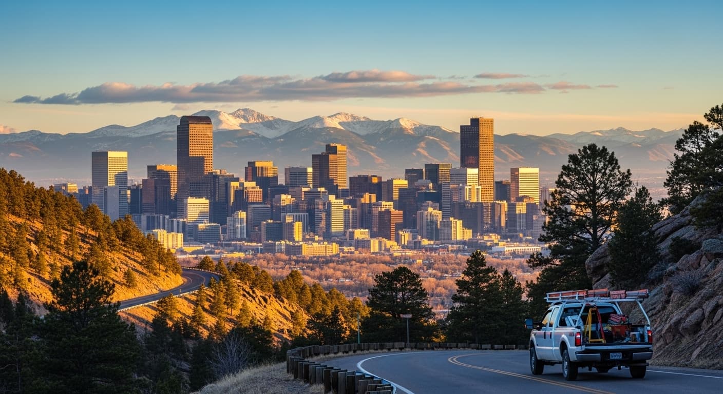 Denver skyline with Rocky Mountains and contractor marketing strategy