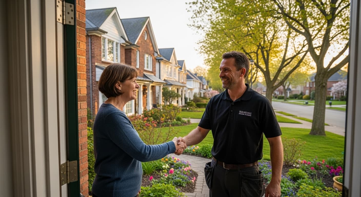 Contractor shaking hands with satisfied repeat customer