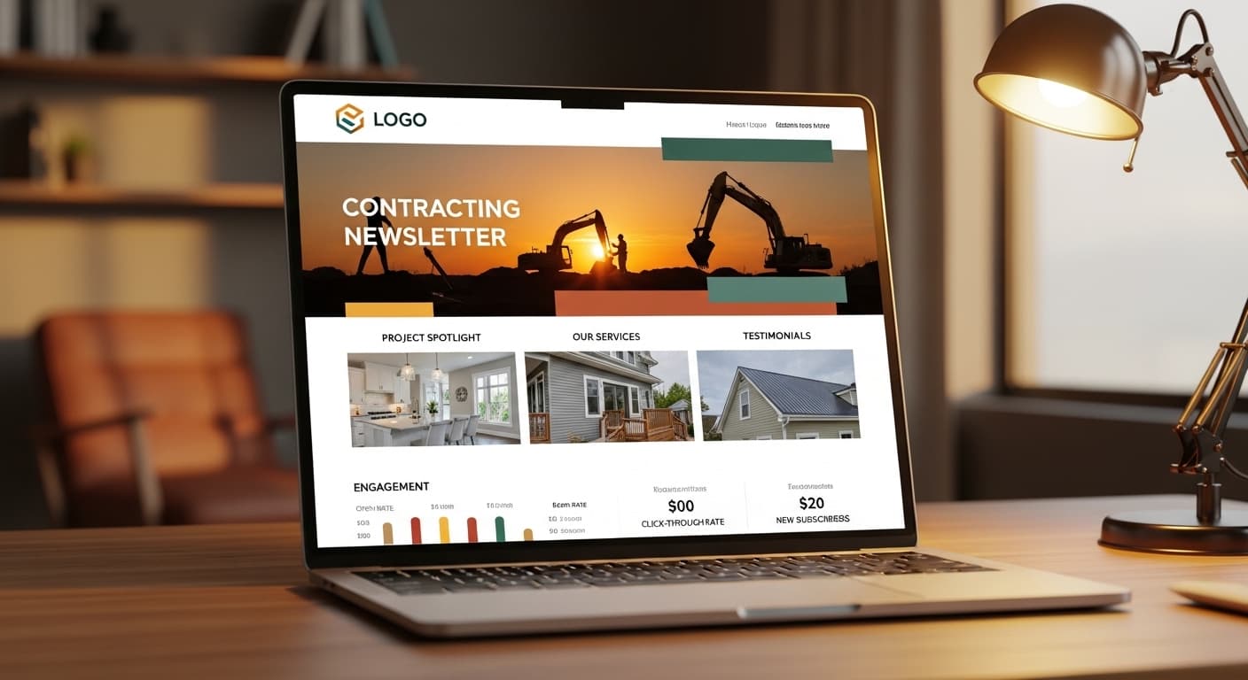 Contractor reviewing email marketing campaign results on tablet