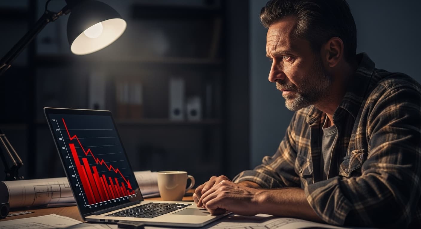Contractor reviewing website SEO mistakes on laptop