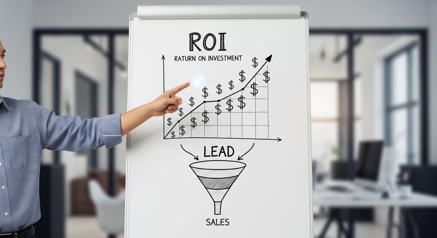 Contractor analyzing cost per lead data on a spreadsheet