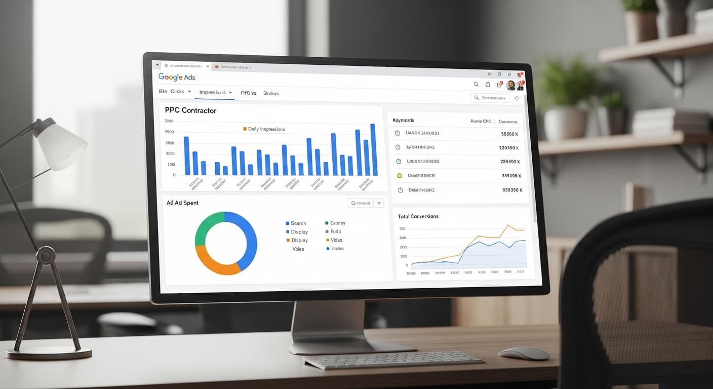 Google Ads dashboard showing contractor campaign performance