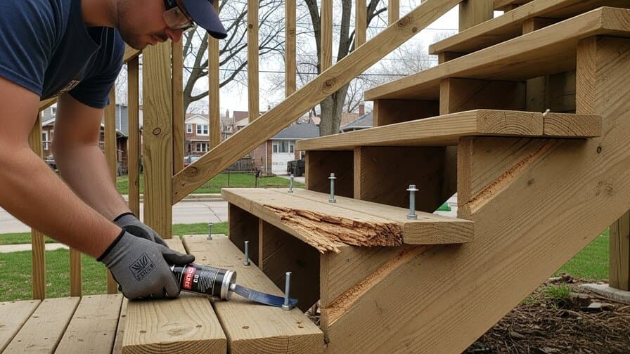 Chicago Wood Deck Stair Riser Board Rot Repair Crew