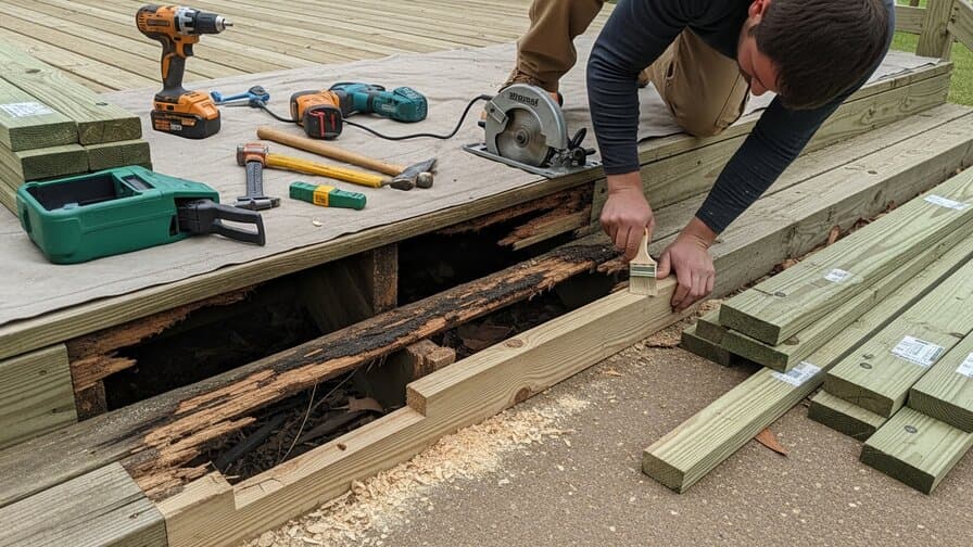 Memphis Wood Deck Stair Riser Board Rot Repair Crew