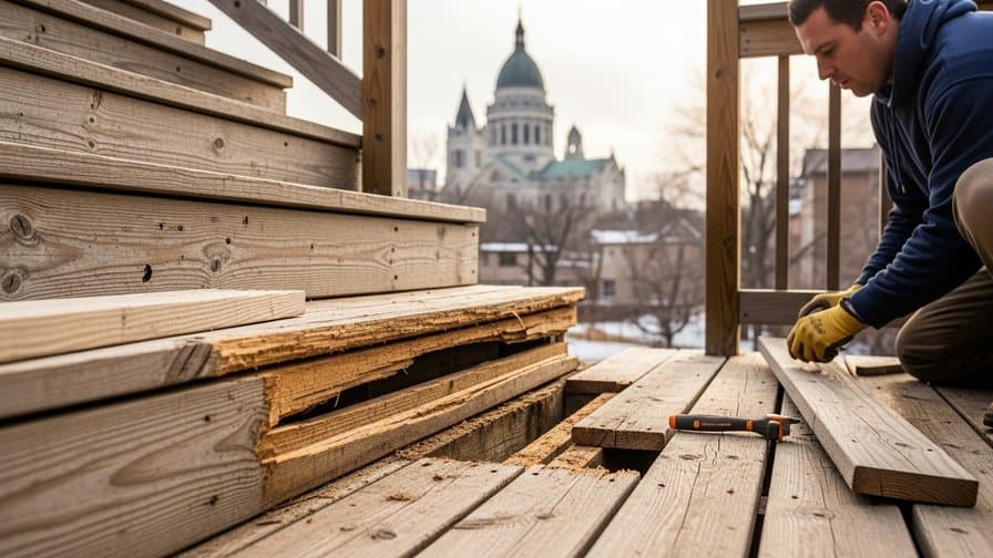 St. Paul Wood Deck Stair Riser Board Rot Repair Masters