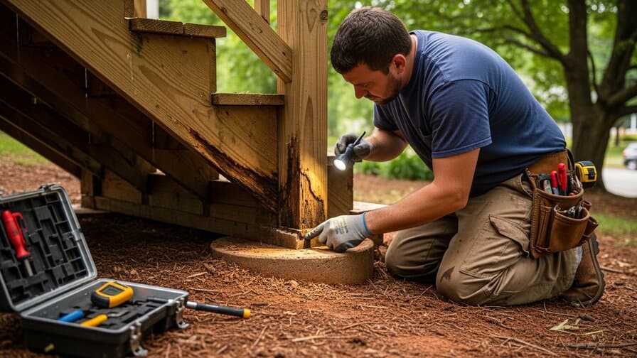 Charlotte Wood Deck Stair Stringer Rot Repair Crew