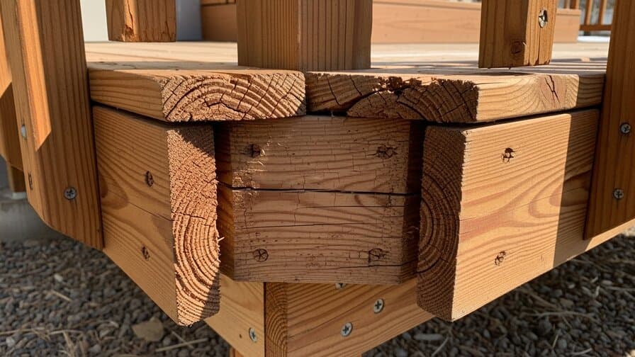 Reno Nevada Washoe County contractor inspecting Nevada Great Basin windstorm UV-dried pressure-treated wood deck stair stringer bearing plate end grain rot in Midtown Reno neighborhood showing high-desert freeze-thaw climate stringer failure before rot consolidant repair Nevada