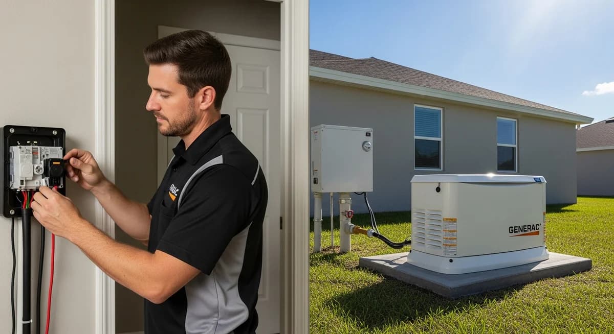 Professional generator contractor installing a whole-home standby generator at a residential property