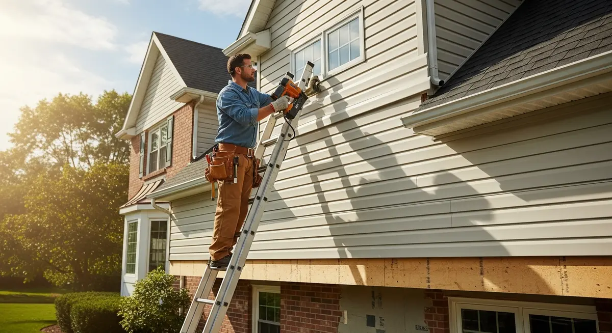 Professional siding contractor installing fiber cement siding on a residential home exterior