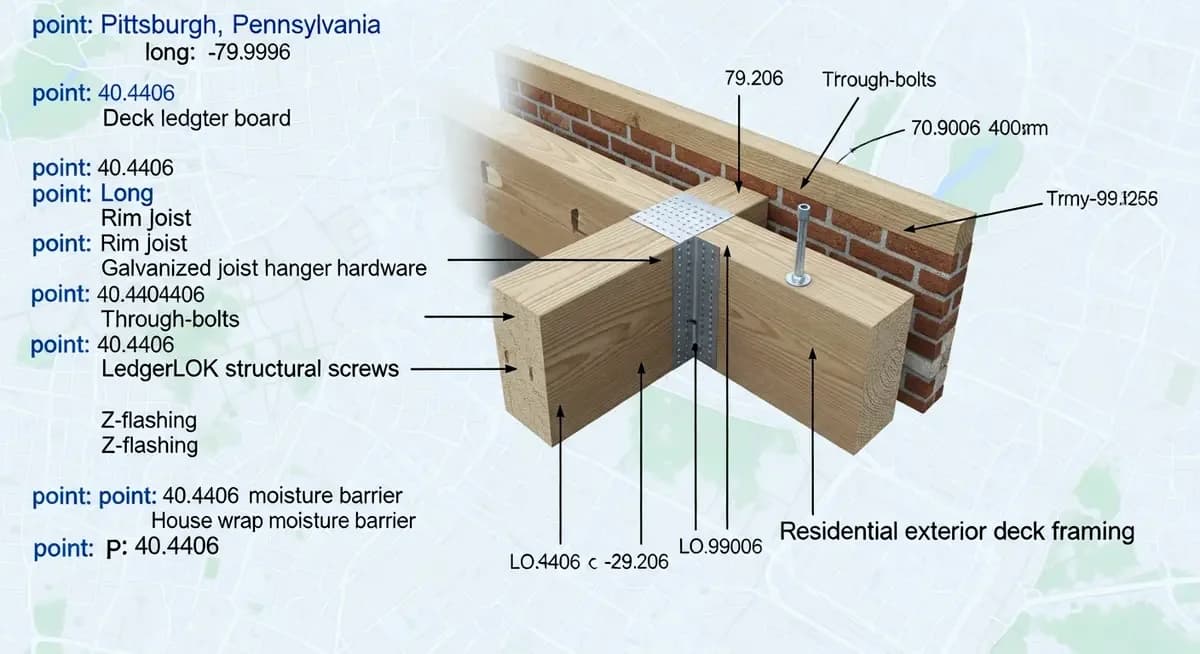 Professional deck contractor replacing corroded Z-bar ledger flashing at deck ledger-to-house junction on residential wood deck in Seattle Washington King County Pacific Northwest neighborhood photography