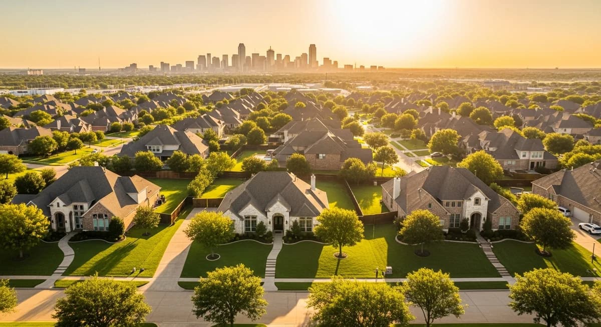 Contractor marketing services in Arlington, Texas with DFW metroplex suburban neighborhood homes and AT&T Stadium backdrop