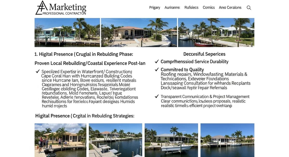 Contractor marketing services in Cape Coral, Florida with Gulf Coast canals waterfront homes palm trees and Florida sky in Lee County