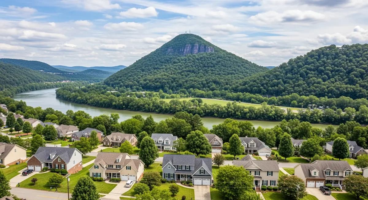 Contractor marketing services in Chattanooga, Tennessee with Lookout Mountain and Tennessee River gorge backdrop and residential neighborhoods in river valley