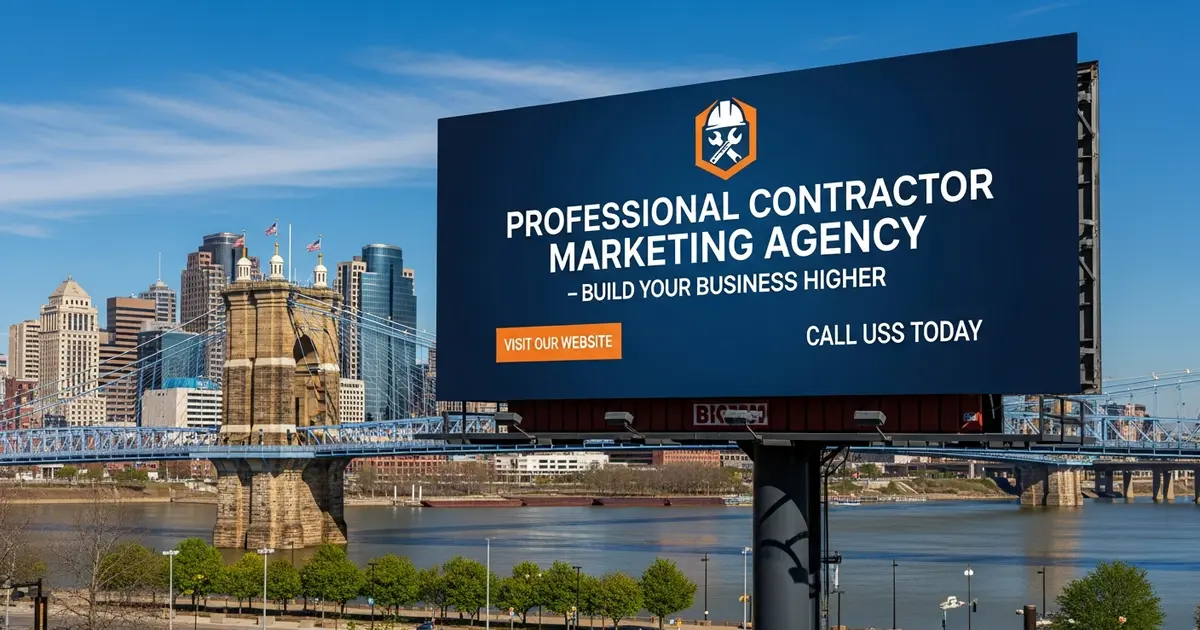 Contractor marketing services in Cincinnati, Ohio with the Ohio River and Roebling Suspension Bridge skyline