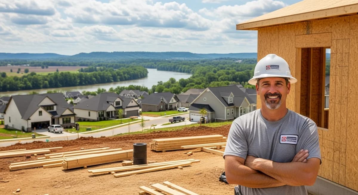 Contractor marketing services in Clarksville, Tennessee with Cumberland River waterway and Fort Campbell military community backdrop and fast-growing suburban residential neighborhoods