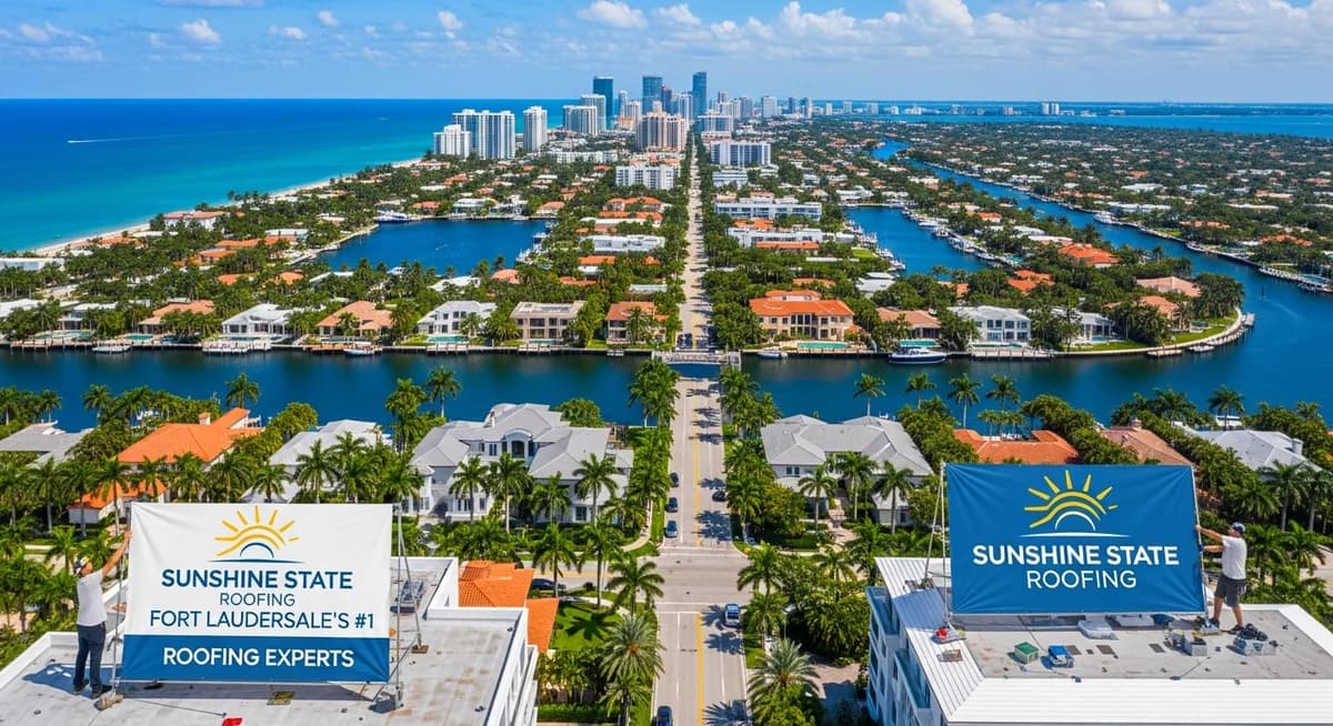 Contractor marketing services in Fort Lauderdale, Florida with Intracoastal Waterway canals downtown skyline Las Olas Boulevard waterfront homes and blue Florida sky