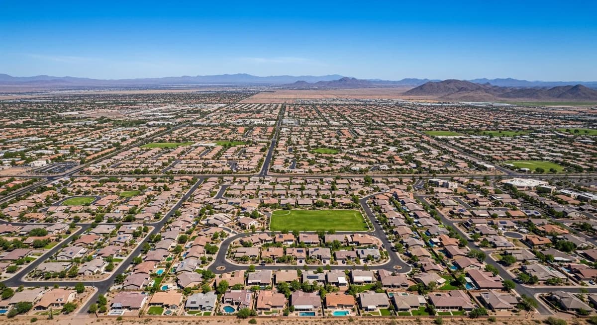 Contractor marketing services in Gilbert, Arizona with Phoenix East Valley master planned community suburban homes Sonoran Desert landscape Arizona blue sky