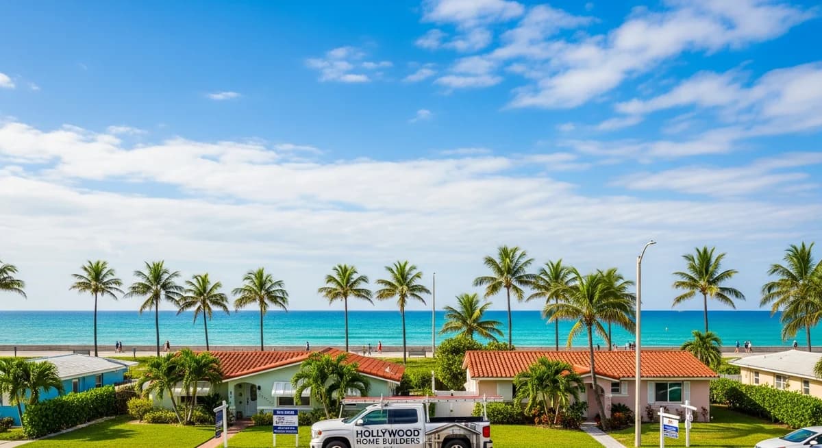 Contractor marketing services in Hollywood Florida with Hollywood Beach Broadwalk Atlantic Ocean waterfront residential neighborhoods Broward County South Florida blue sky