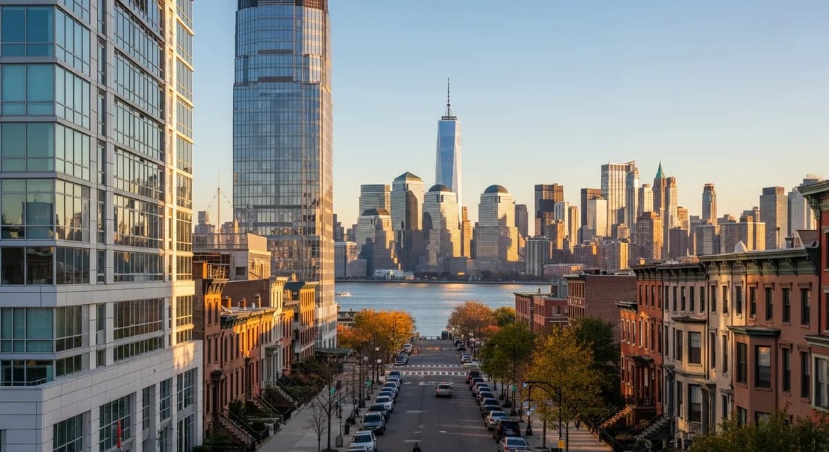 Contractor marketing services in Jersey City, New Jersey with Hudson River waterfront neighborhood and Manhattan skyline backdrop
