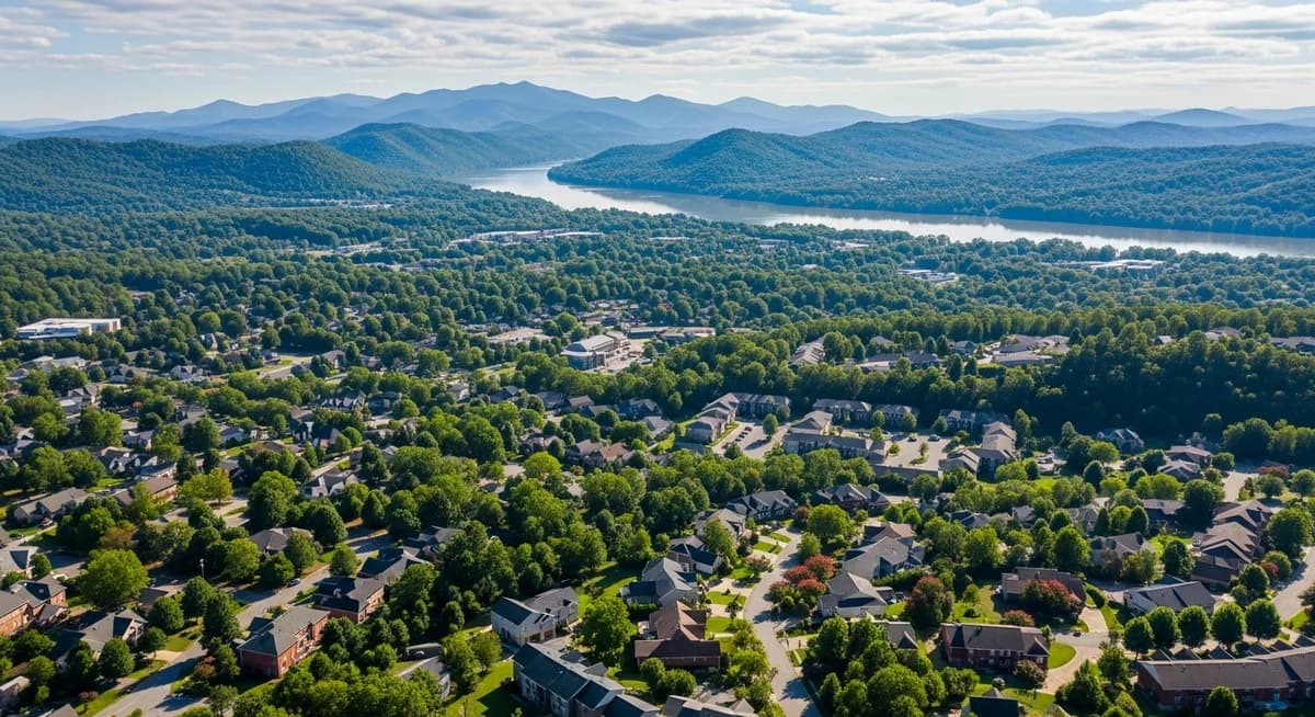 Contractor marketing services in Knoxville, Tennessee with Knox County residential neighborhoods and Great Smoky Mountains visible in background along the Tennessee River valley