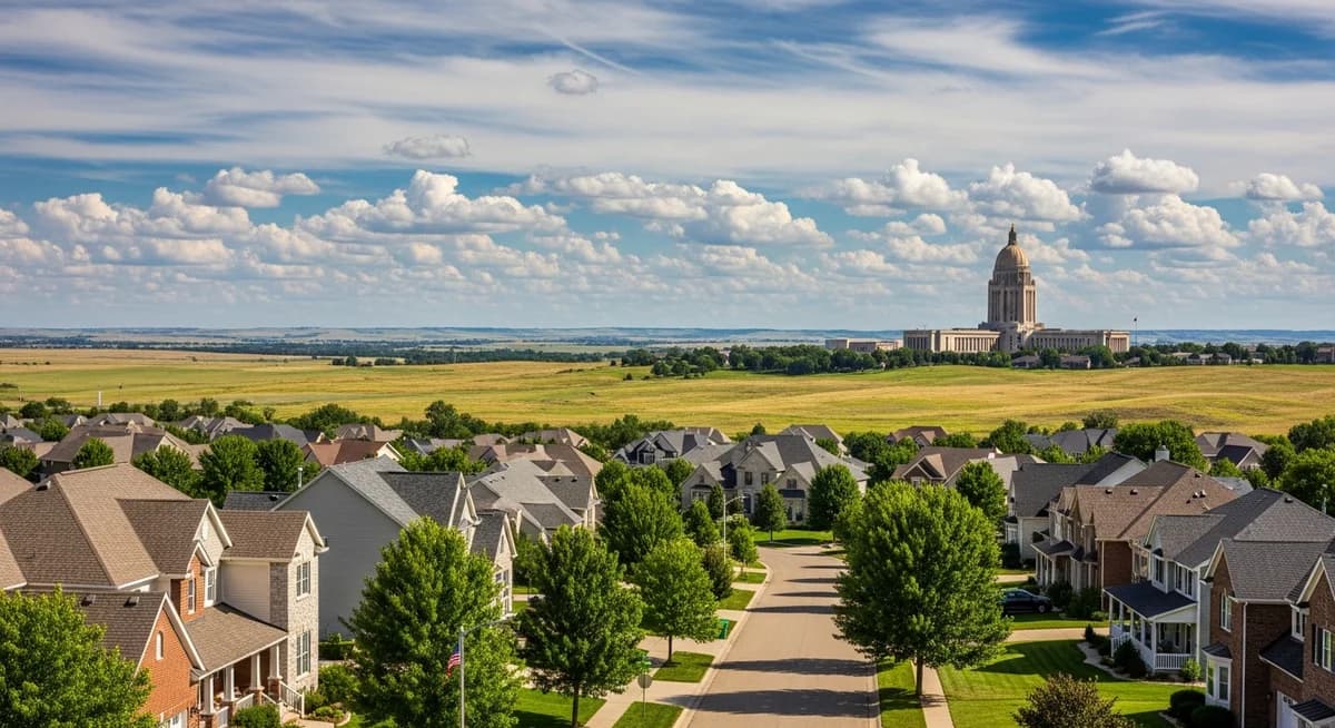 Contractor marketing services in Lincoln, Nebraska with Great Plains suburban neighborhood homes and Nebraska state capitol in background