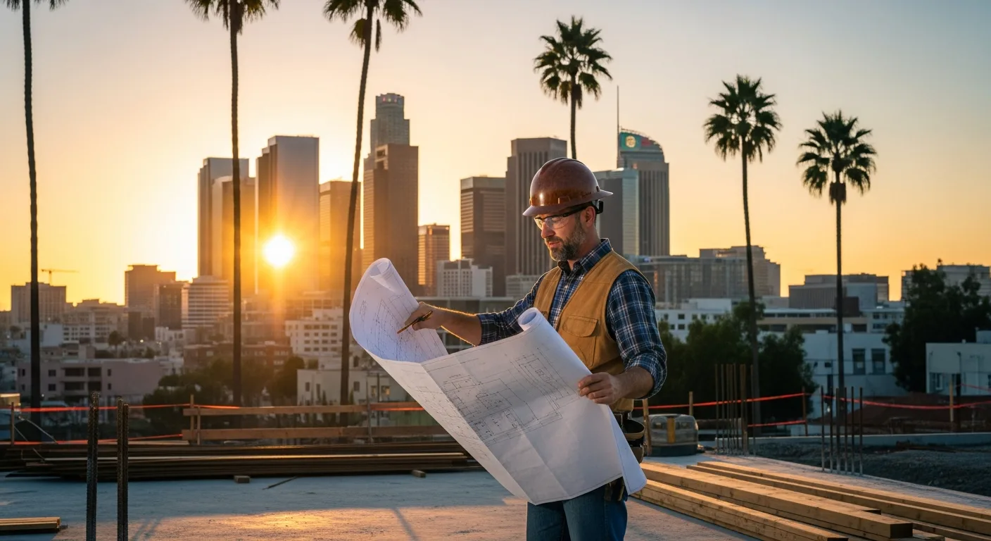 Contractor marketing services in Los Angeles, California with the city skyline