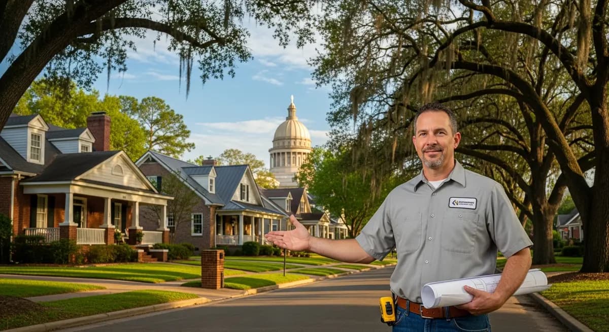 Contractor marketing services in Montgomery, Alabama with Alabama State Capitol backdrop and historic southern residential neighborhoods