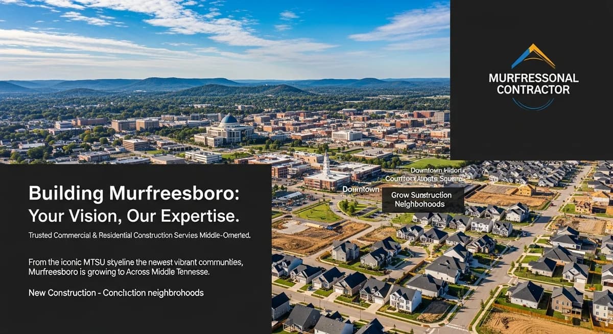 Contractor marketing services in Murfreesboro, Tennessee with Middle Tennessee rolling hills MTSU campus growing suburban residential development Rutherford County new construction and Tennessee blue sky