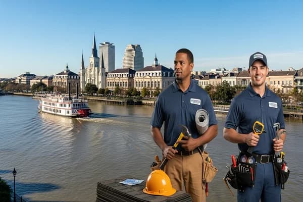Contractor marketing services in New Orleans, Louisiana with the French Quarter and Mississippi River skyline