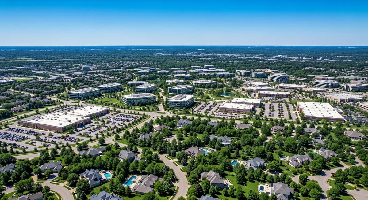 Contractor marketing services in Overland Park Kansas with Johnson County affluent suburban residential neighborhoods mature tree canopy corporate campuses Midwest blue sky