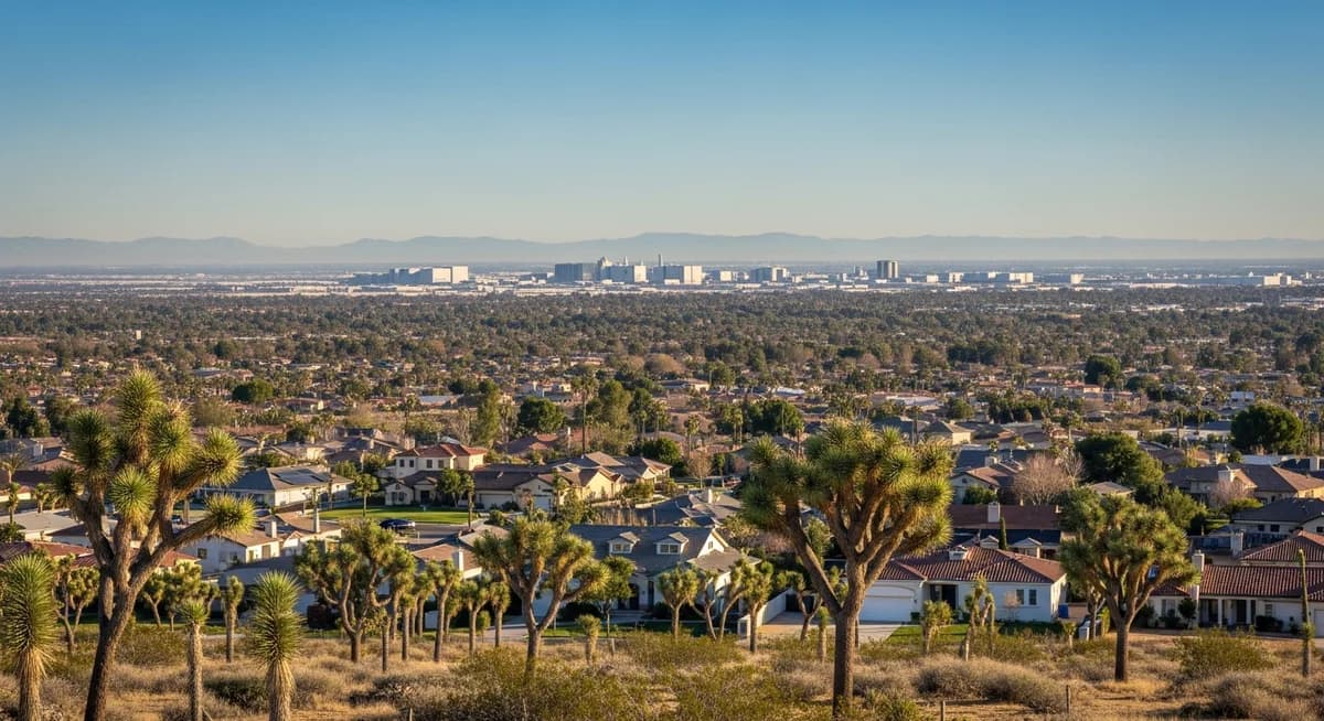 Contractor marketing services in Palmdale, California with Antelope Valley high desert landscape and aerospace facility silhouette and suburban residential neighborhoods below clear desert sky