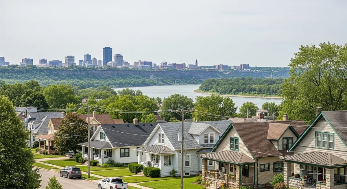 Contractor marketing services in Peoria, Illinois with Illinois River waterway and downtown blufftop views and Midwest craftsman residential neighborhoods