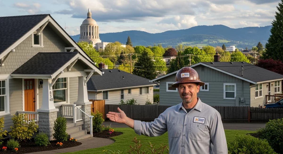 Contractor marketing services in Salem, Oregon with Oregon State Capitol dome and Willamette Valley wine country landscape and Pacific Northwest residential neighborhoods
