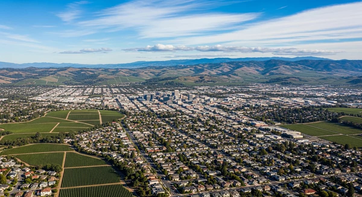Contractor marketing services in Santa Rosa California with Sonoma County Wine Country cityscape rolling hills vineyards suburban neighborhoods California blue sky