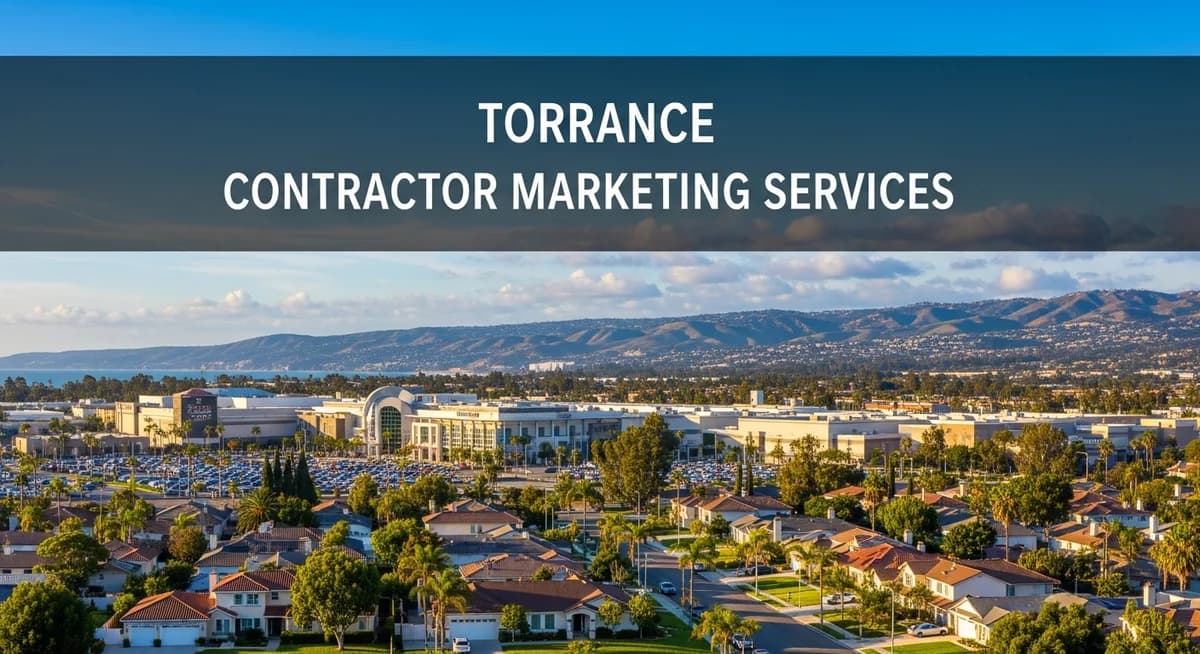 Contractor marketing services in Torrance California with South Bay Los Angeles suburban residential neighborhoods Palos Verdes Peninsula backdrop California blue sky